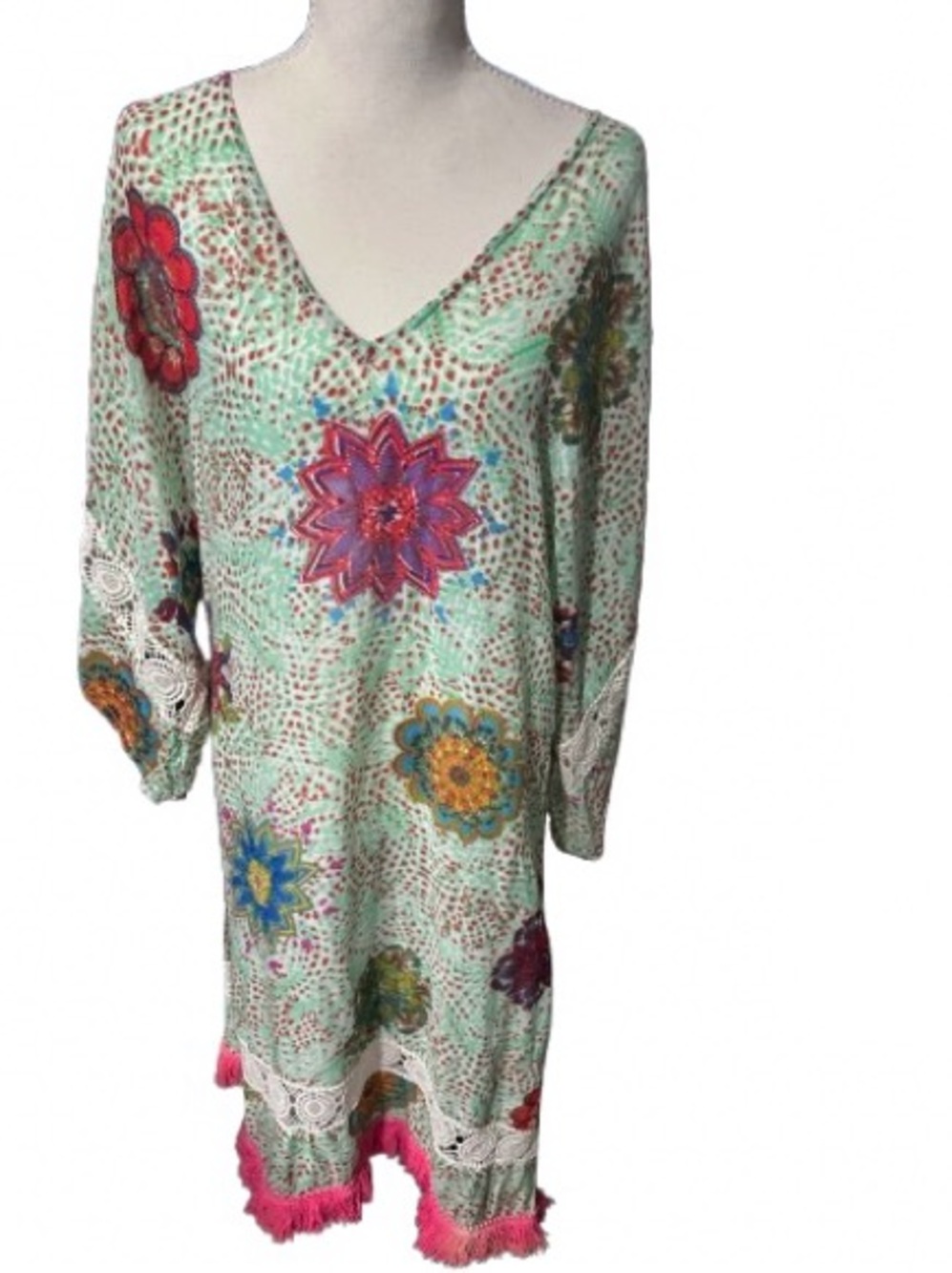 Mumu RUBY YAYA 100% Cotton Floral Bell Sleeves Crochet Lace Midi Dress